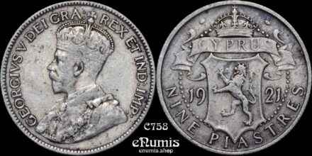 CYPRUS, George V, 9 Piastres 1921, VF/VF+