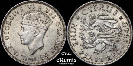 CYPRUS, George VI, 9 Piastres 1940, UNC