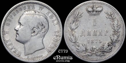 SERBIA, Milan IV, 1 Dinar 1875, scarce, VF