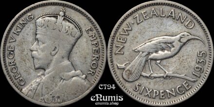 NEW ZEALAND, George V, 6 Pence 1935, key date, VF