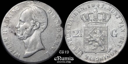 NETHERLANDS, William II, 2 1/2 Gulden 1847, aVF