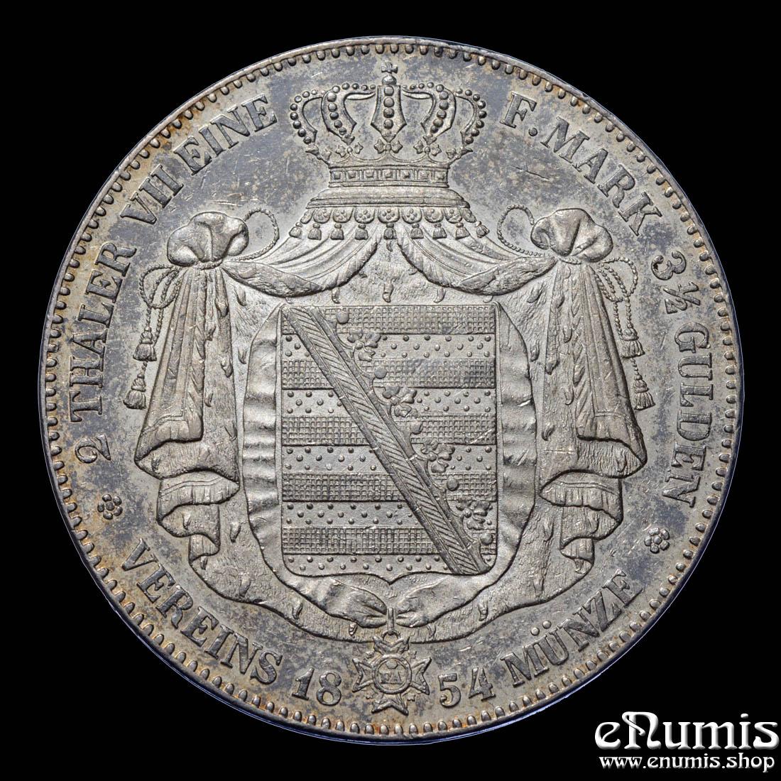 Germany, Saxony, Friedrich August II, 2 Taler 1854, toned, XF-UNC