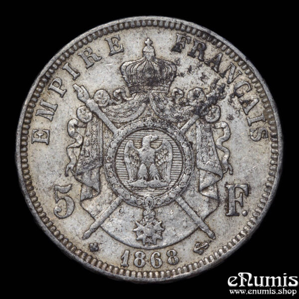 France, Napoleon III, 5 Francs 1868 BB, Strasbourg, aXF