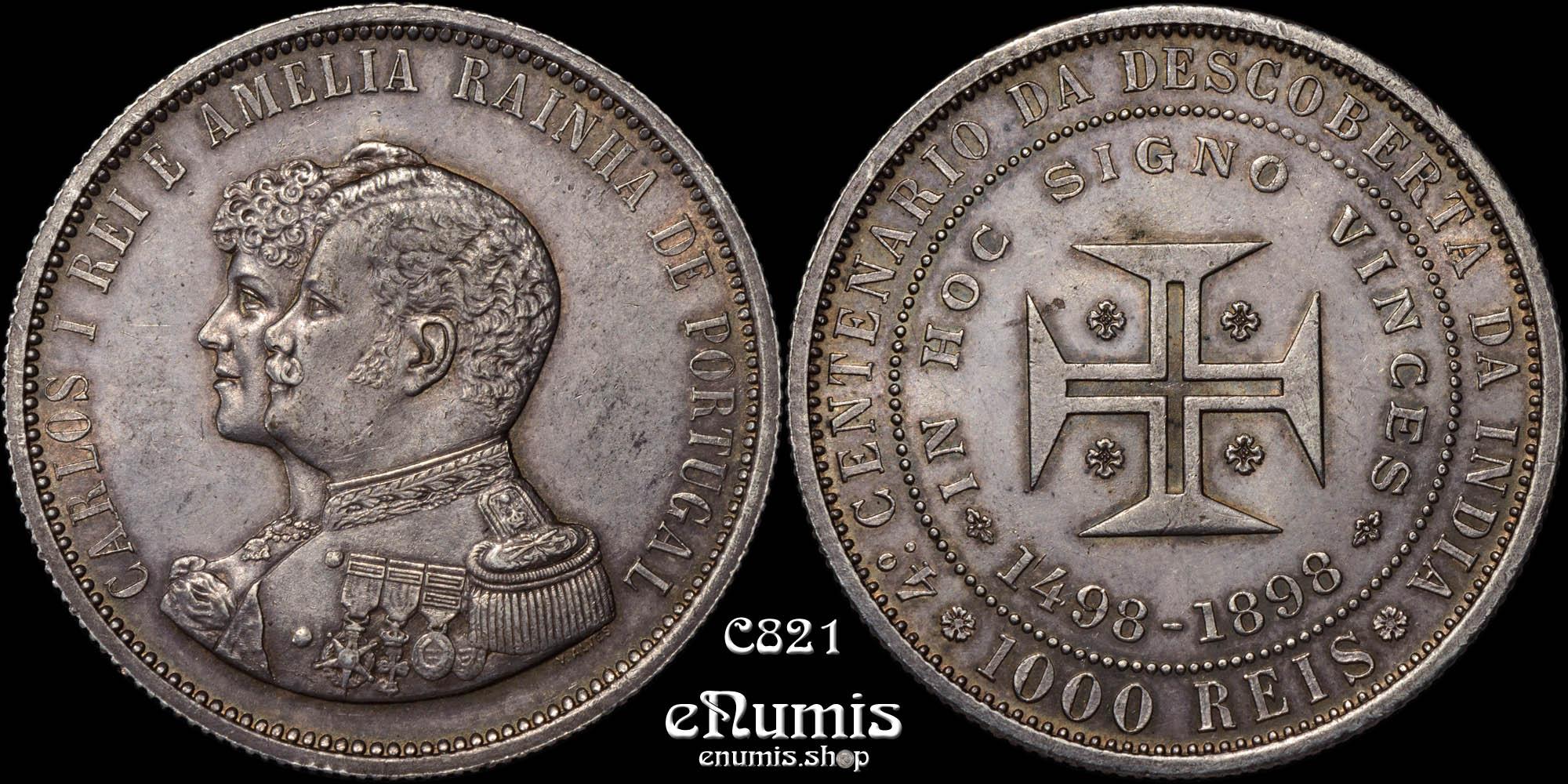 PORTUGAL, Carlos I, 1000 Reis 1898, 400th Anniversary Discovery of India, UNC
