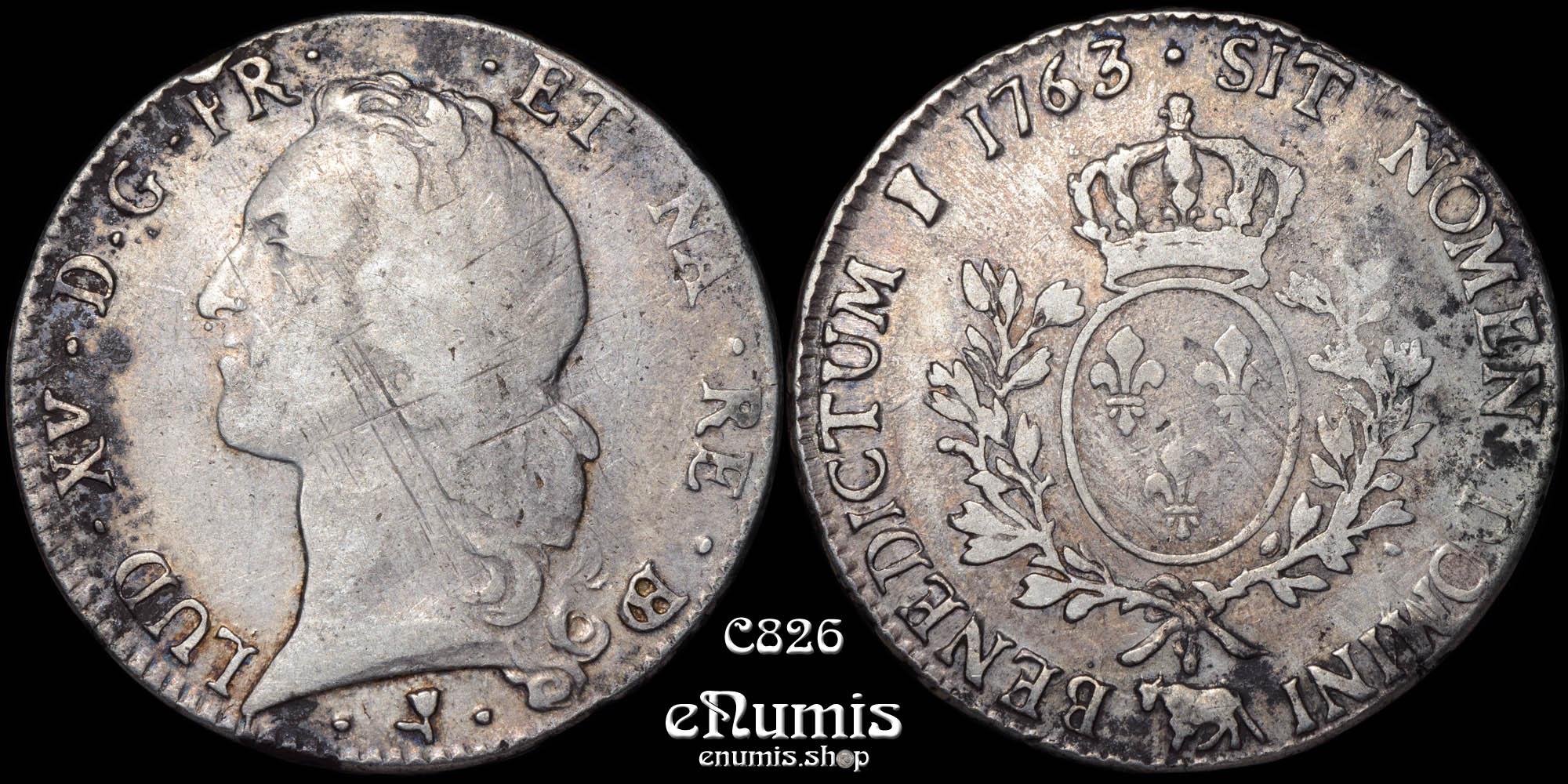 FRANCE, Louis XV, Ecu 1763, Bearn Pau, VF+