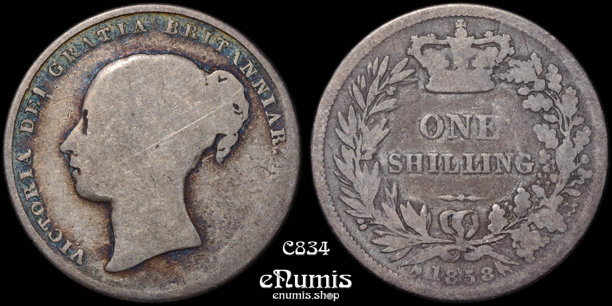 Great Britain, Victoria, Shilling 1858, Rare!, unbarred A, Fine