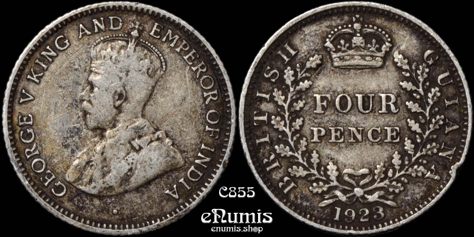 BRITISH GUIANA, George V, 4 Pence 1923, lowest mintage, VF/VF+ BRITISH GUIANA, George V, 4 Pence 1923, lowest mintage, VF/VF+
