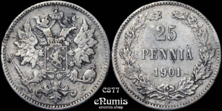RUSSIA, FINLAND, Nicholas II, 25 Pennia 1901 L, VF