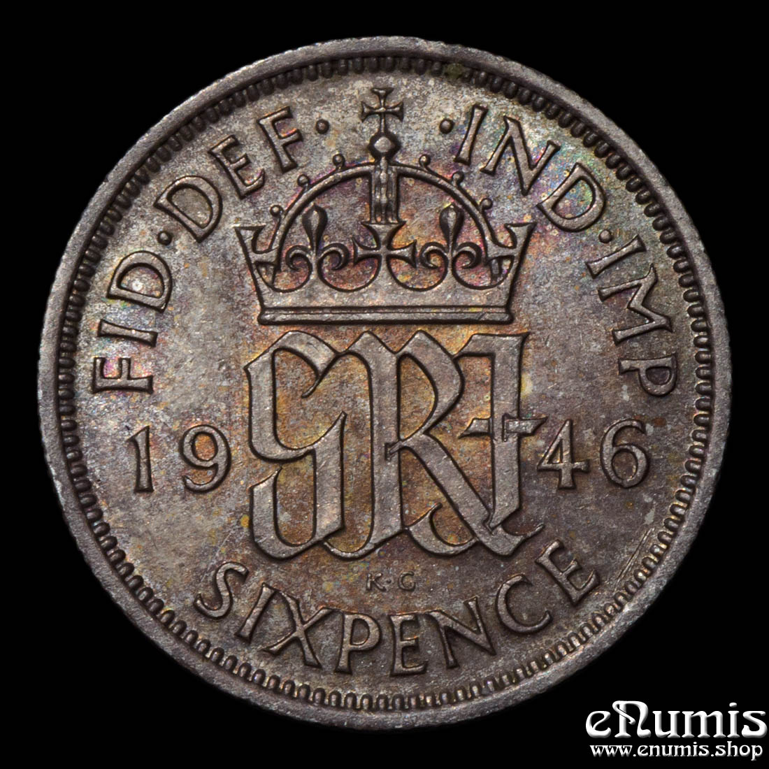 Great Britain, George VI, Sixpence 1946, toned, silver, aUNC Great Britain, George VI, Sixpence 1946, toned, silver, aUNC