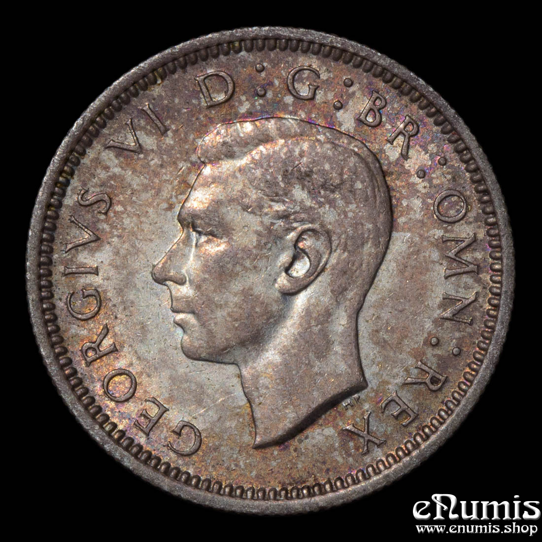 Great Britain, George VI, Sixpence 1946, toned, silver, aUNC Great Britain, George VI, Sixpence 1946, toned, silver, aUNC