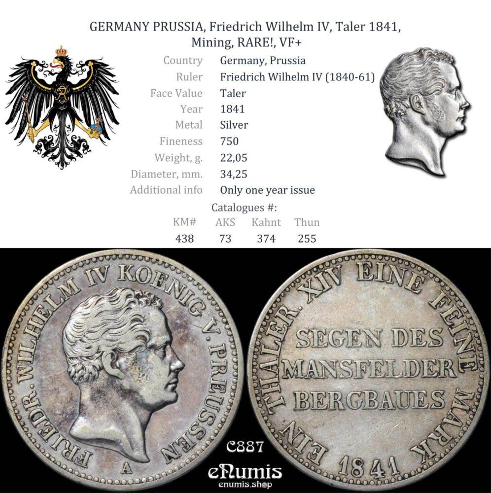 GERMANY PRUSSIA, Friedrich Wilhelm IV, Taler 1841, Mining, RARE!, VF+