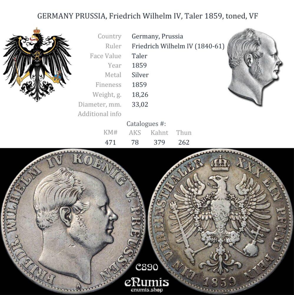 GERMANY PRUSSIA, Friedrich Wilhelm IV, Taler 1859, toned, VF GERMANY PRUSSIA, Friedrich Wilhelm IV, Taler 1859, toned, VF