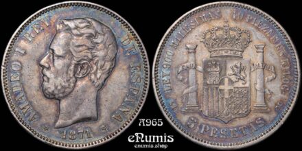 SPAIN, Amadeo I, 5 Pesetas 1871 SD-M, nicely toned, XF/XF-UNC