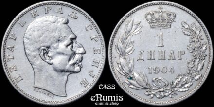 SERBIA, Peter I, 1 Dinar 1904, XF