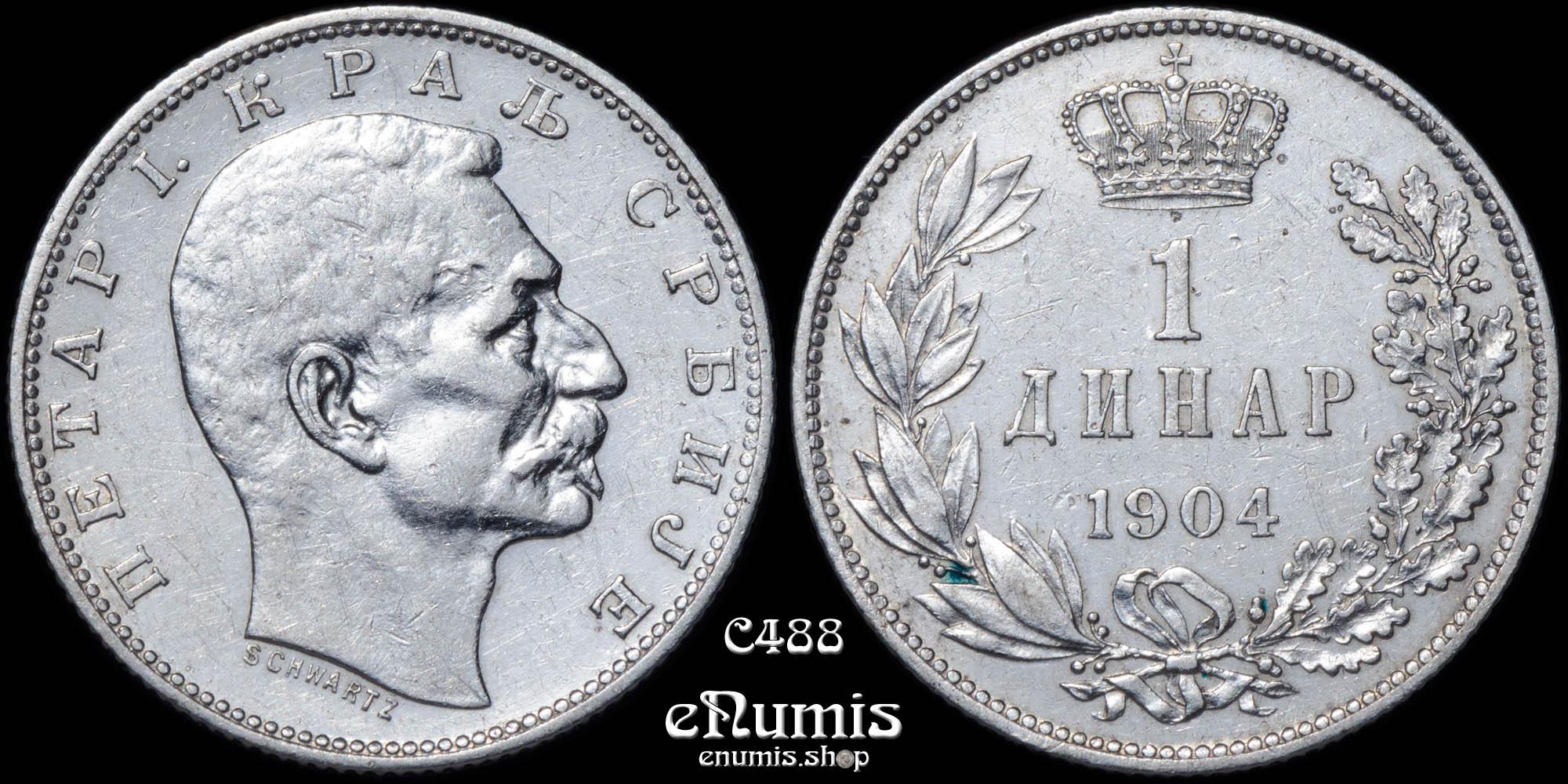SERBIA, Peter I, 1 Dinar 1904, XF SERBIA, Peter I, 1 Dinar 1904, XF