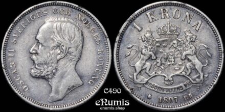 SWEDEN, Oscar II, 1 Krona 1897, VF-XF