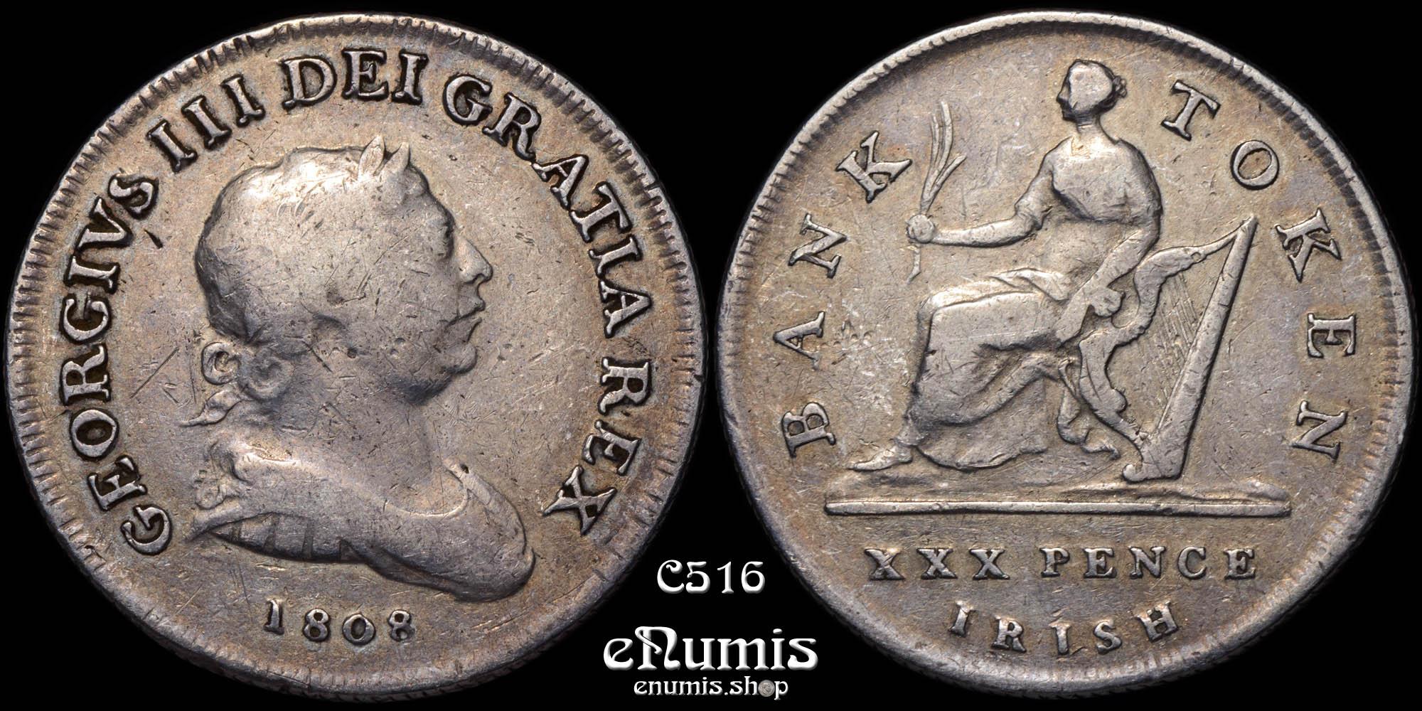 IRELAND, George III, 30 Pence 1808, VF+ IRELAND, George III, 30 Pence 1808, VF+