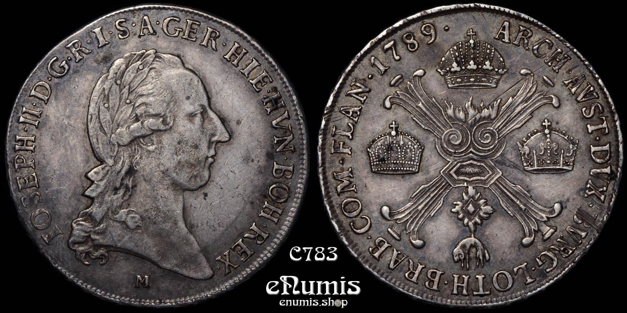 AUSTRIA, Joseph II, 1/2 Taler Crocione 1789 M, Milan, toned, XF