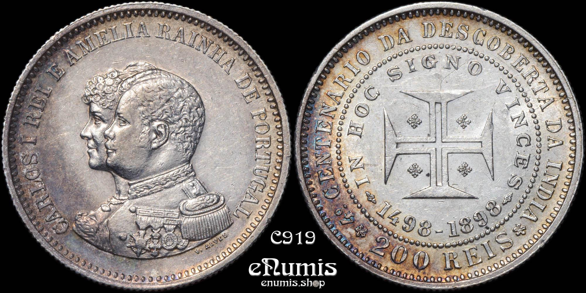 PORTUGAL, Carlos I, 200 Reis 1898, 400th Anniversary Discovery of India, aUNC