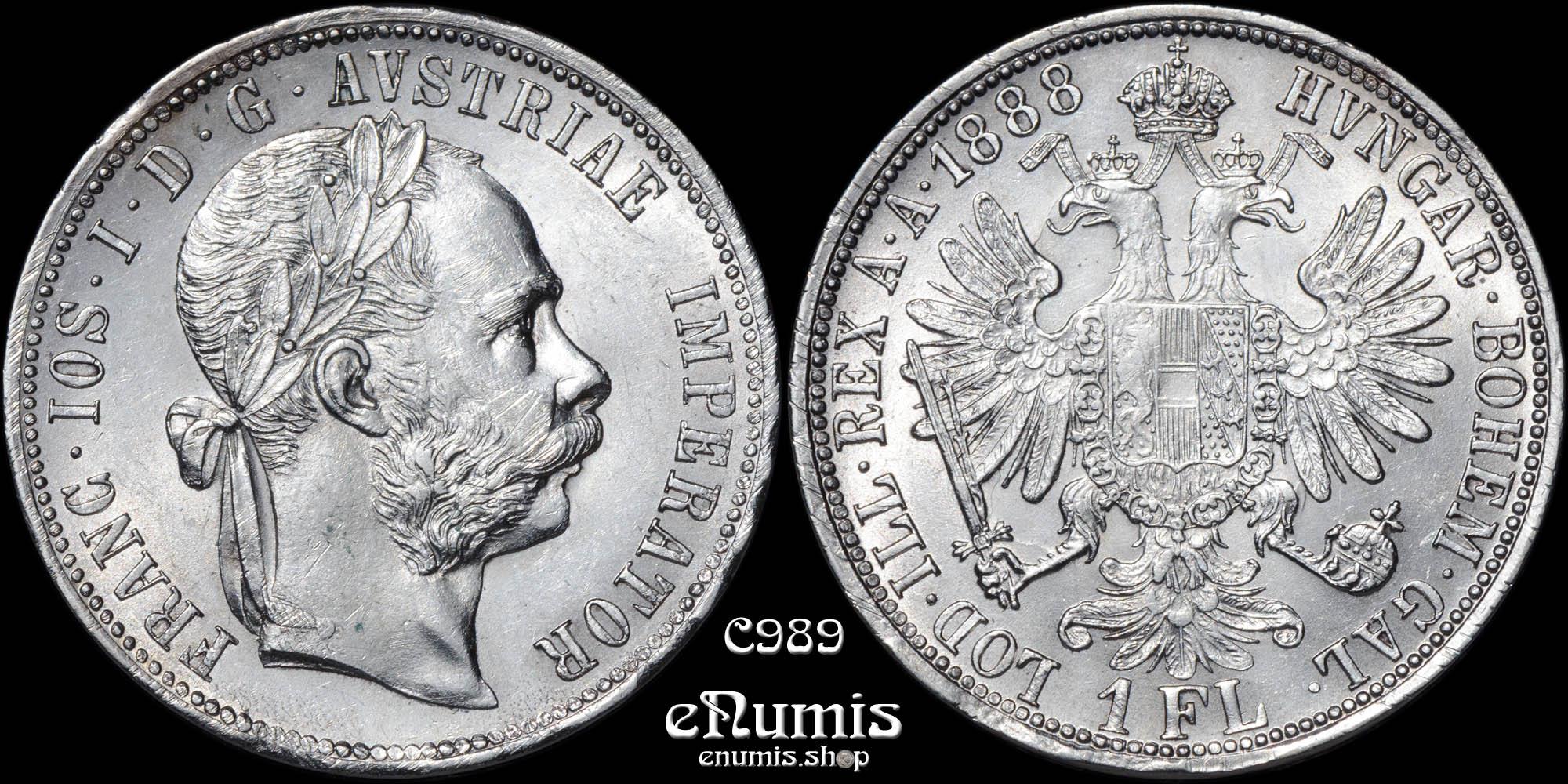 AUSTRIA, Franz Joseph I, 1 Florin Gulden 1888, aUNC/UNC