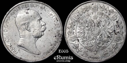 AUSTRIA, Franz Joseph I, 5 Corona 1909, XF+/XF-UNC
