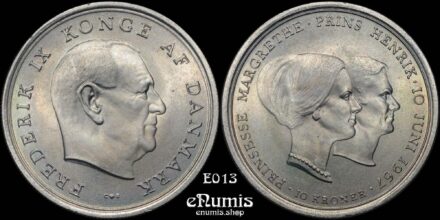 DENMARK, Frederick IX, 10 Kroner 1967, Wedding of Princess Margrethe, UNC