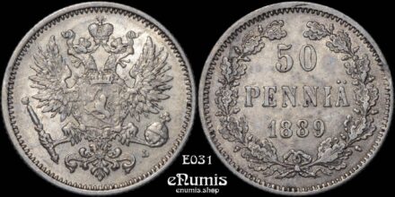 RUSSIA, FINLAND, Alexander III, 50 Pennia 1889 L, XF+