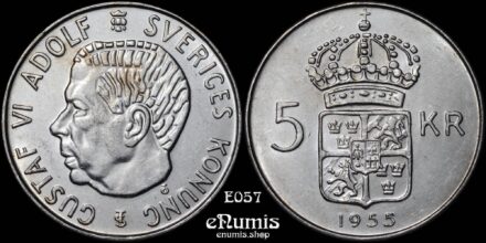 SWEDEN, Gustaf VI Adolf, 5 Kronor 1955, silver, UNC