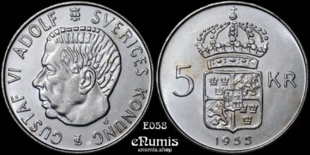 SWEDEN, Gustaf VI Adolf, 5 Kronor 1955, silver, UNC
