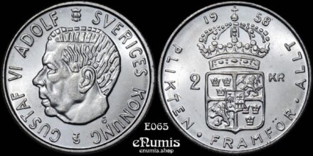 SWEDEN, Gustaf VI Adolf, 2 Kronor 1958, silver, Brilliant UNC