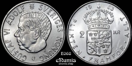 SWEDEN, Gustaf VI Adolf, 2 Kronor 1963, silver, Brilliant UNC