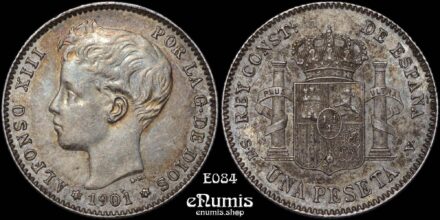 SPAIN, Alfonso XIII, 1 Peseta 1901 SM-V, nicely toned, aUNC