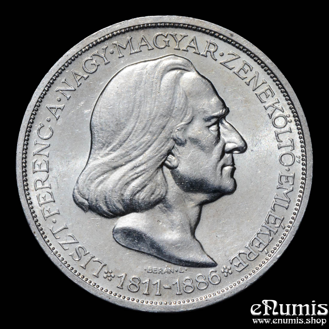 HUNGARY, 2 Pengo 1936, silver, 50th Anniversary - Death of Franz von Liszt, UNC