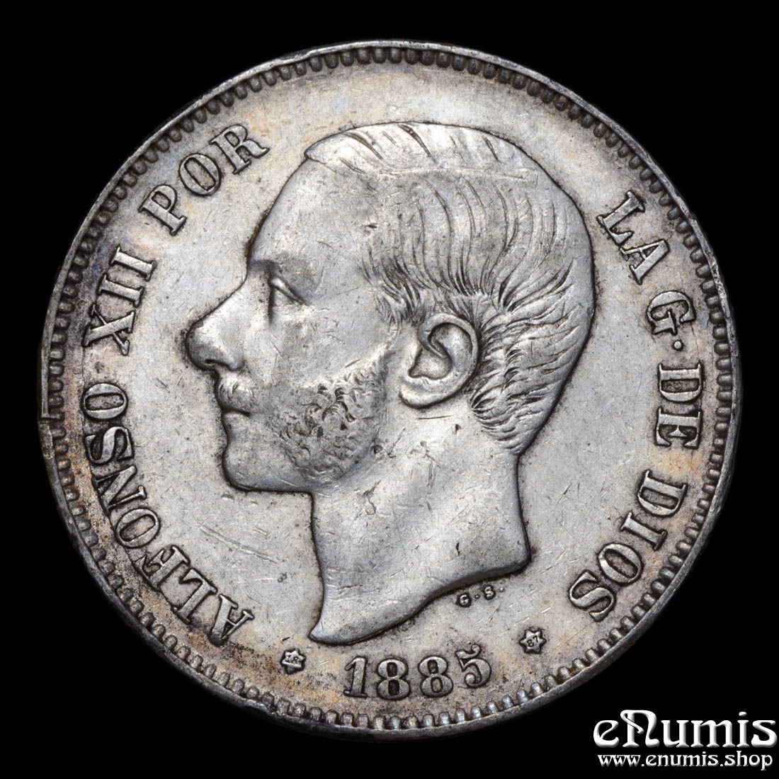 SPAIN, Alfonso XII, 5 Pesetas 1885 (1887) MS-M, aXF SPAIN, Alfonso XII, 5 Pesetas 1885 (1887) MS-M, aXF