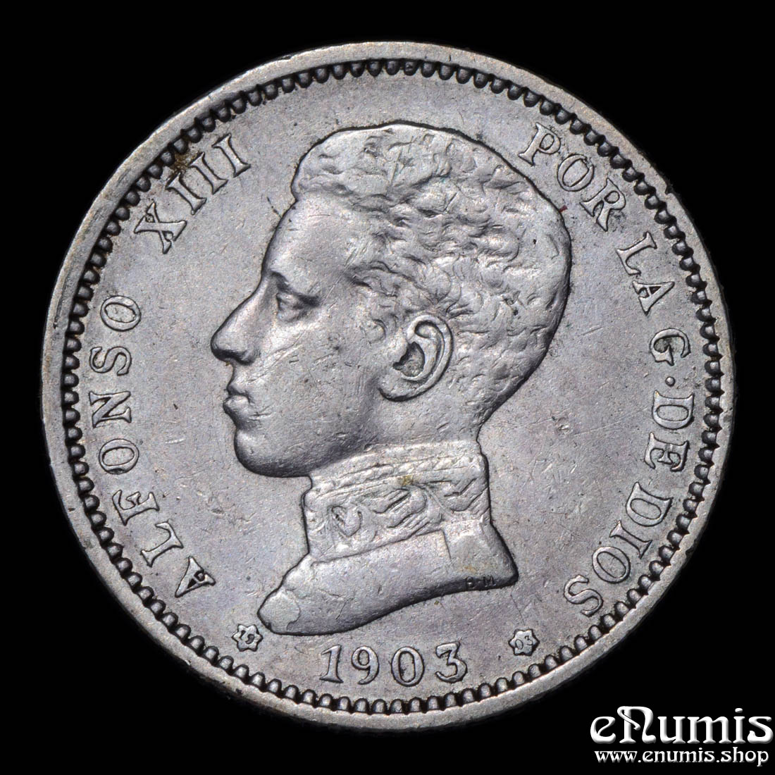 SPAIN, Alfonso XIII, 1 Peseta 1903 SM-V, VF+ SPAIN, Alfonso XIII, 1 Peseta 1903 SM-V, VF+
