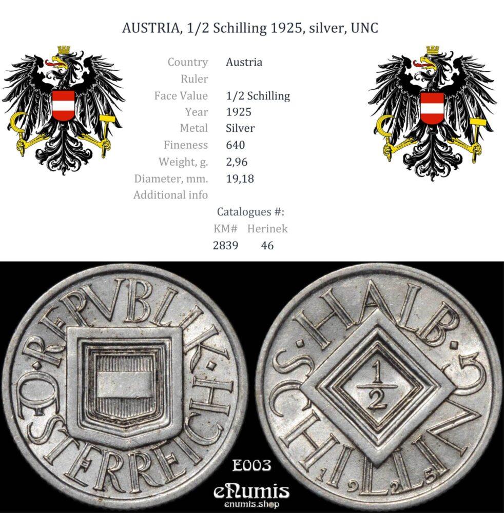 AUSTRIA, 1/2 Schilling 1925, silver, UNC AUSTRIA, 1/2 Schilling 1925, silver, UNC