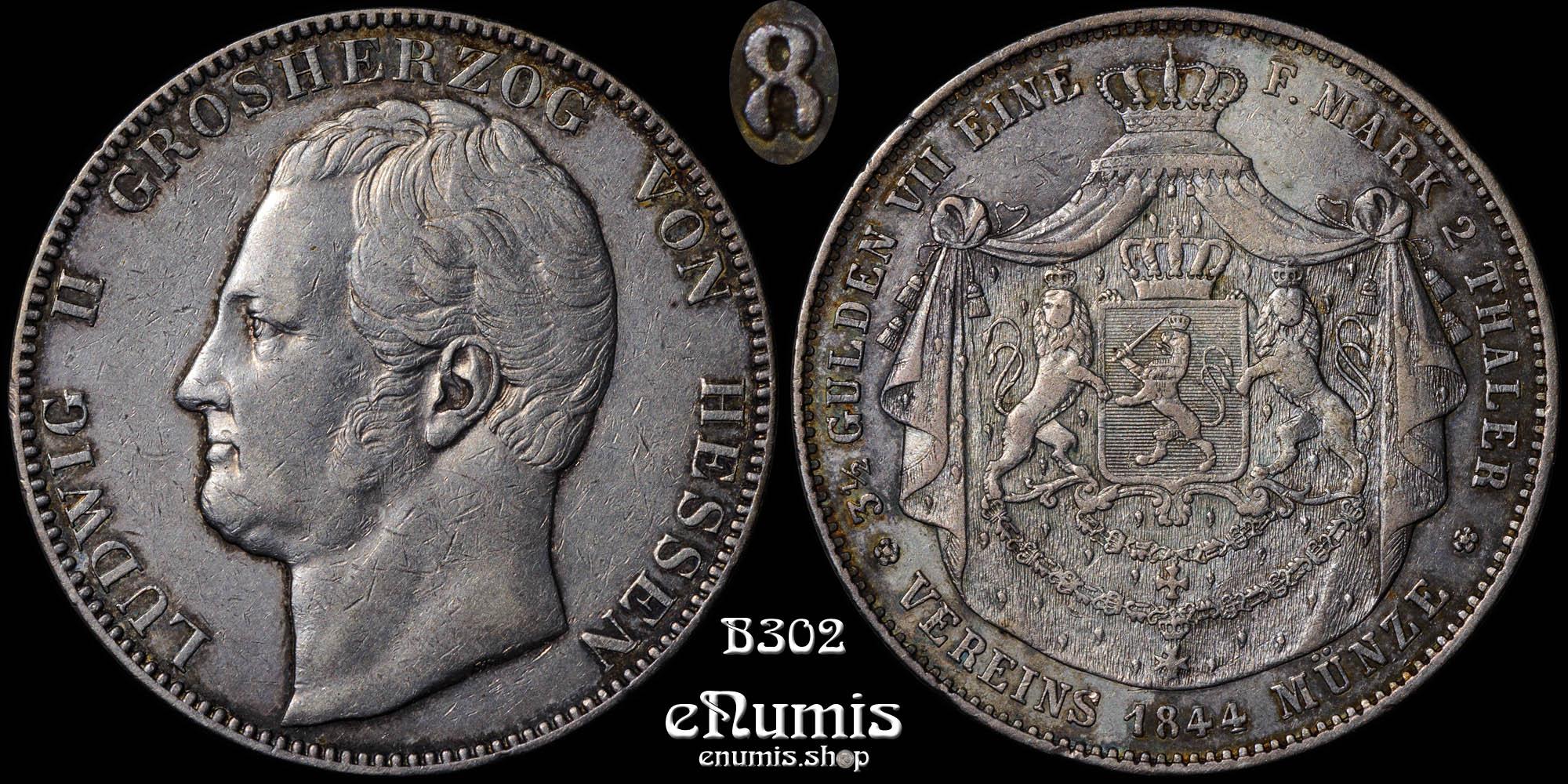 Germany, Hesse Darmstadt, Ludwig II, 2 Taler 1844, XF Germany, Hesse Darmstadt, Ludwig II, 2 Taler 1844, XF