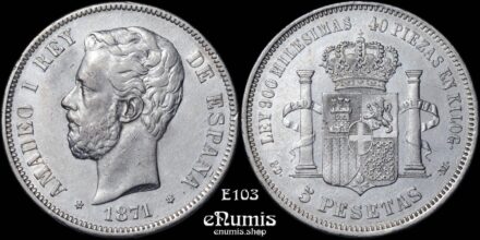 SPAIN, Amadeo I, 5 Pesetas 1871 SD-M, XF+/XF-UNC