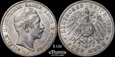 GERMANY PRUSSIA, Wilhelm II, 5 Mark 1907, aUNC
