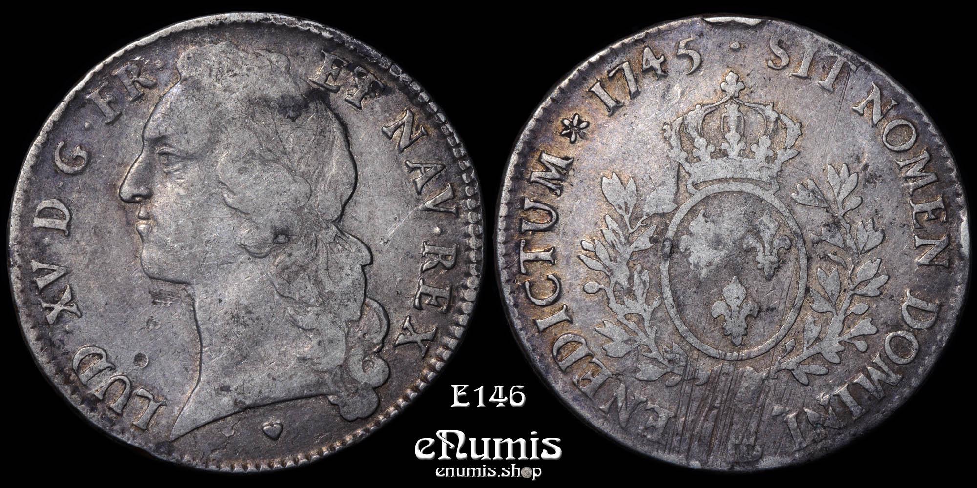 FRANCE, Louis XV, Ecu 1745 BB, Strasbourg, Rare!, VF+