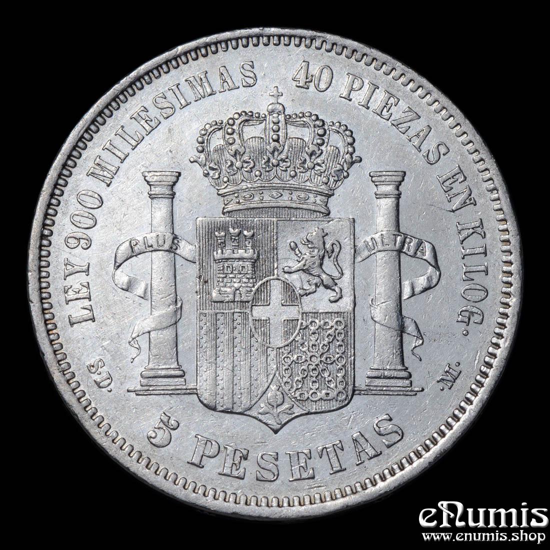 SPAIN, Amadeo I, 5 Pesetas 1871 SD-M, XF+/XF-UNC