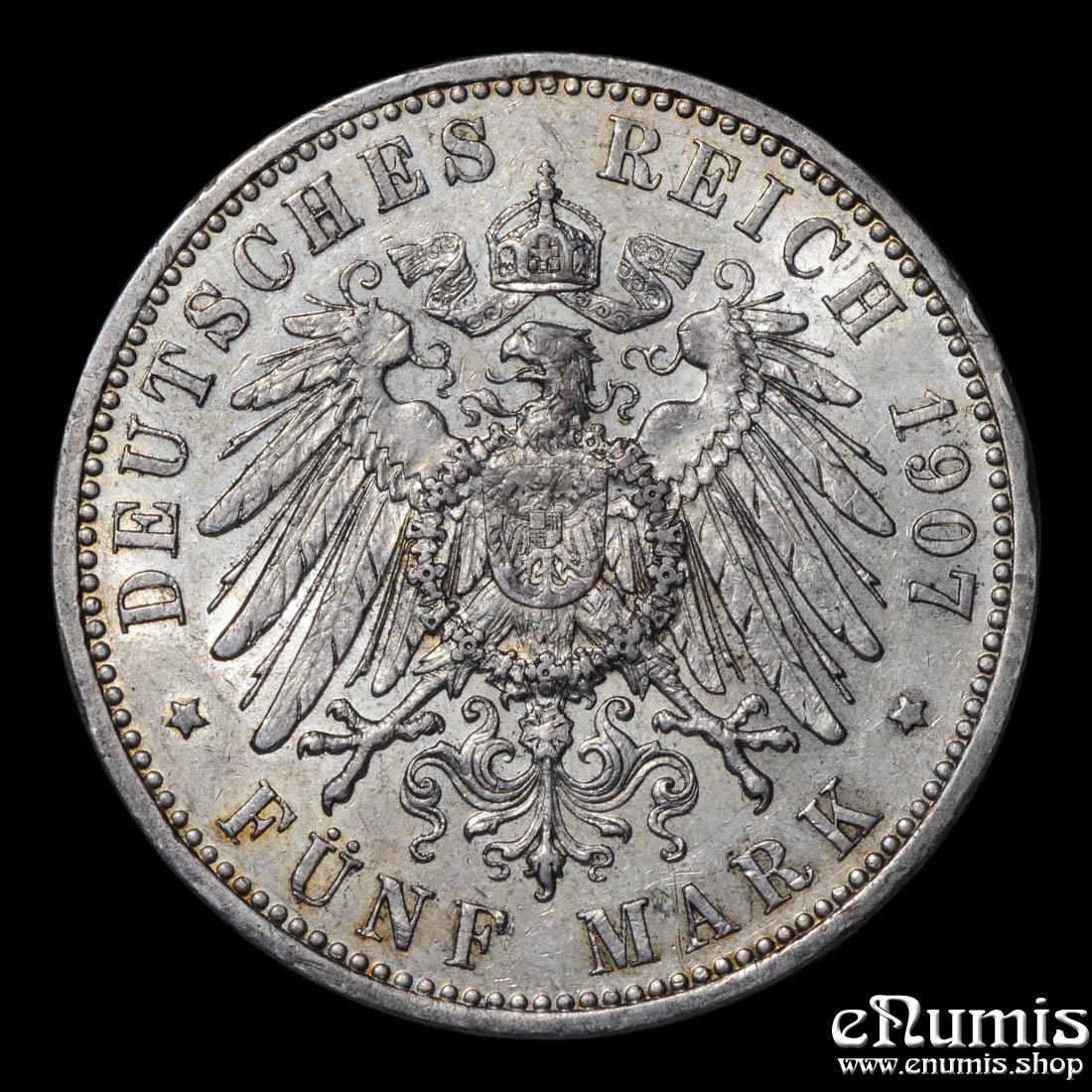 Germany, Prussia, Wilhelm II, 5 Mark 1907, aUNC