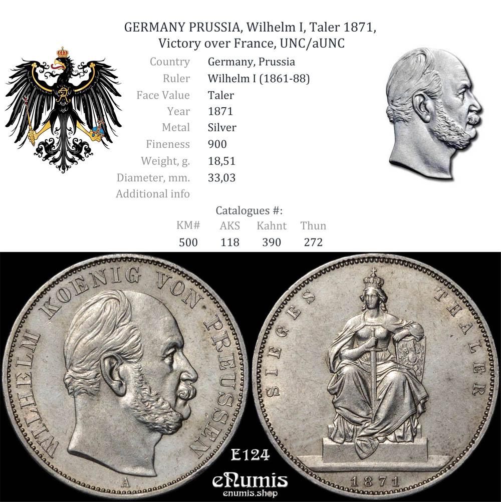 GERMANY PRUSSIA, Wilhelm I, Taler 1871, Victory over France, UNC/aUNC