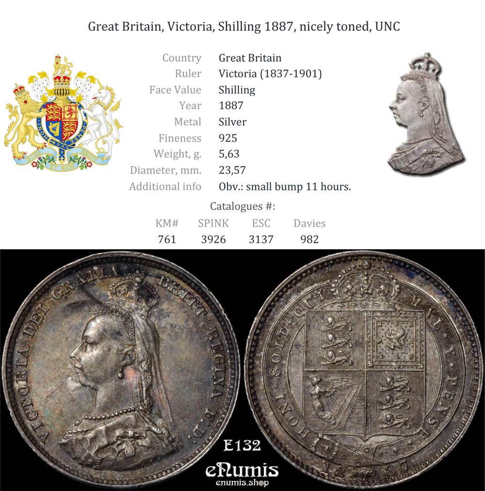Great Britain, Victoria, Shilling 1887, nicely toned, UNC