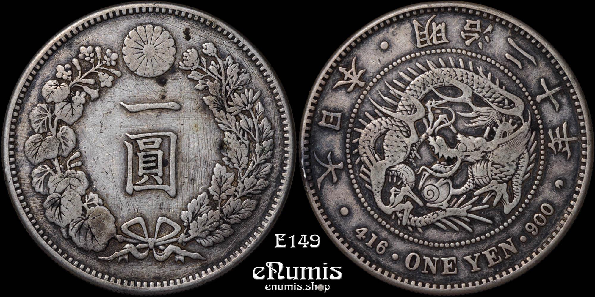 JAPAN, Meiji, Yen 1887, Year 20; 38,6 mm.; Large Size, Rare!, VF