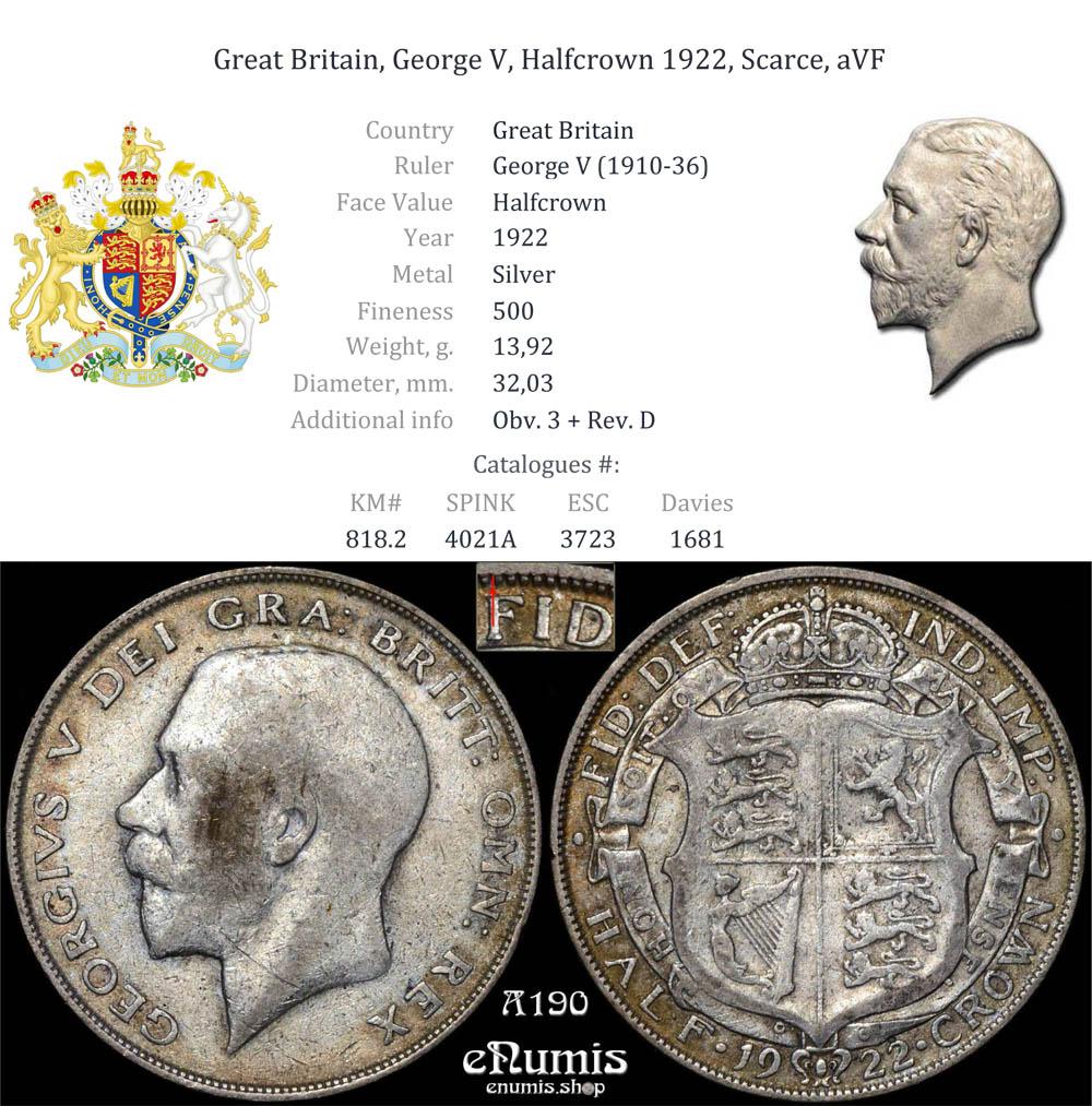 Great Britain, George V, Halfcrown 1922, Scarce, aVF