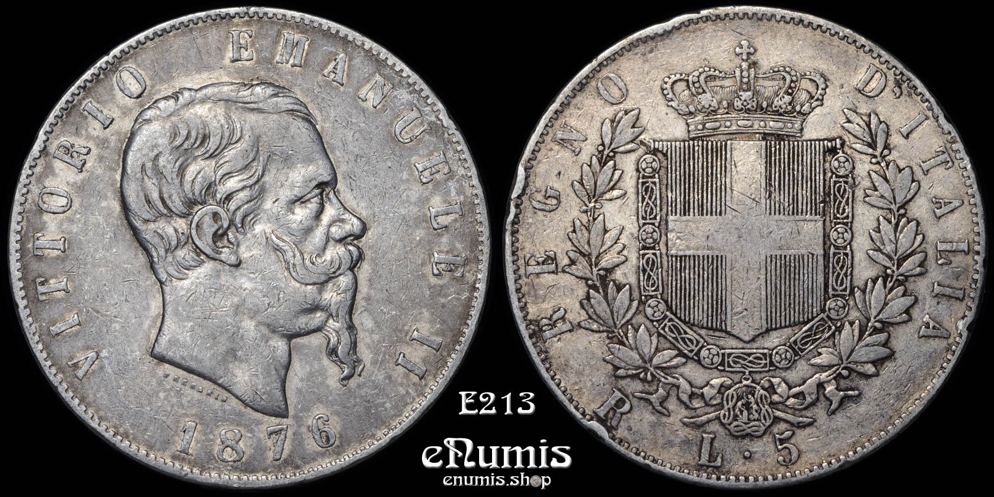 ITALY, Vittorio Emanuele II, 5 Lire 1876 R, VF+