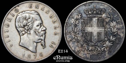 ITALY, Vittorio Emanuele II, 5 Lire 1876 R, VF+