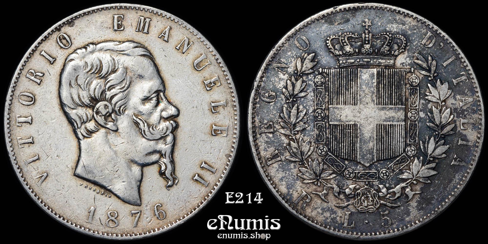 ITALY, Vittorio Emanuele II, 5 Lire 1876 R, VF+
