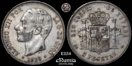 SPAIN, Alfonso XII, 5 Pesetas 1885 (1887) MS-M, VF+